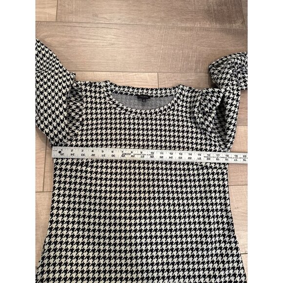 Talbots Houndstooth Puff Sleeve Womens Top Blouse Black and White Shirt Medium - Picture 3 of 5